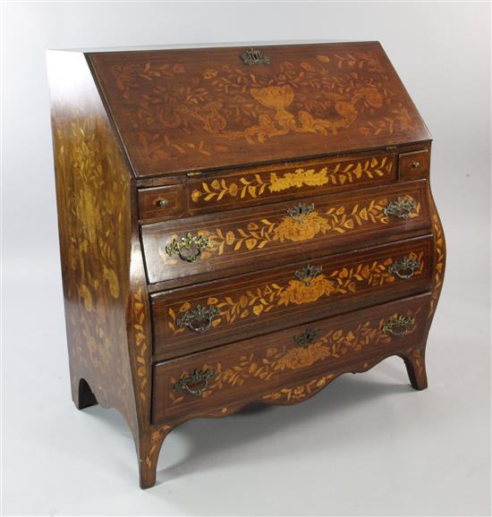 An early 19th century Dutch marquetry oak bureau, W.3ft 6in.